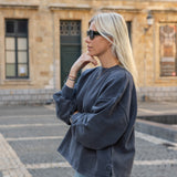 Cotton Oversized Sweater in Washed Antraciet