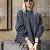 Cotton Oversized Sweater in Washed Antraciet