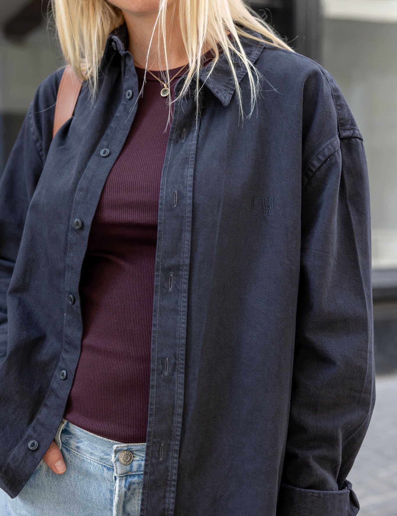 Oversized cotton shirt in Washed Antracite