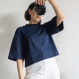 Oversized Cropped T-shirt in Night Blue