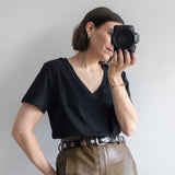 Soft V-neck T-shirt in Black