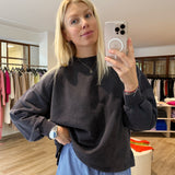 Cotton Oversized Sweater in Washed Antraciet