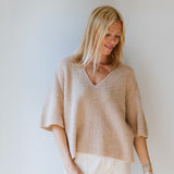 Knitted V-Neck T-shirt in Oatmeal