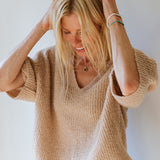 Knitted V-Neck T-shirt in Oatmeal