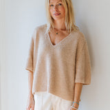 Knitted V-Neck T-shirt in Oatmeal