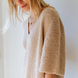 Knitted V-Neck T-shirt in Oatmeal