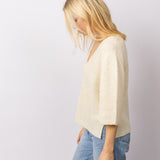 Knitted V-Neck T-shirt in Off White