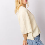 Knitted V-Neck T-shirt in Off White