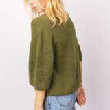 Knitted V-Neck T-shirt in Grounding Green