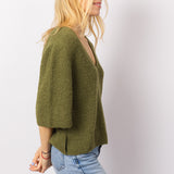 Knitted V-Neck T-shirt in Grounding Green