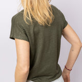 Linnen V-Neck T-shirt in Grounding Green