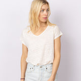 Linnen V-Neck T-shirt in Off White