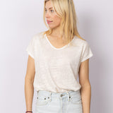 Linnen V-Neck T-shirt in Off White