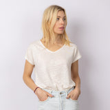 Linnen V-Neck T-shirt in Off White