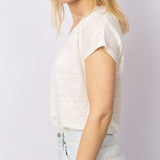 Linnen V-Neck T-shirt in Off White