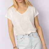 Linnen V-Neck T-shirt in Off White