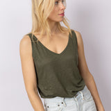 Linnen Tanktop in Grounding Green