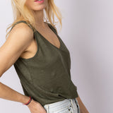 Linnen Tanktop in Grounding Green