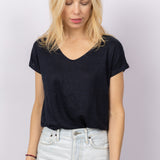 Linnen V-Neck T-shirt in Midnight Blue