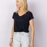 Linnen V-Neck T-shirt in Midnight Blue