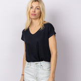 Linnen V-Neck T-shirt in Midnight Blue