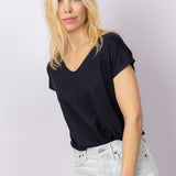 Linnen V-Neck T-shirt in Midnight Blue