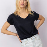 Linnen V-Neck T-shirt in Midnight Blue