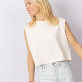 Sleeveless cropped T-shirt in Off White