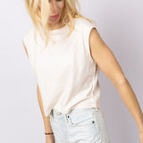 Sleeveless cropped T-shirt in Off White