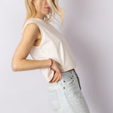 Sleeveless cropped T-shirt in Off White