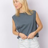 Sleeveless cropped T-shirt in Washed Grey