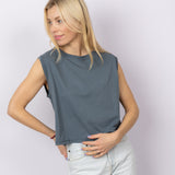 Sleeveless cropped T-shirt in Washed Grey