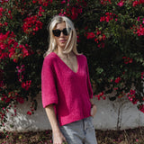 Knitted V-Neck T-shirt in Joyful Pink