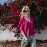 Knitted V-Neck T-shirt in Joyful Pink