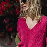 Knitted V-Neck T-shirt in Joyful Pink