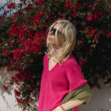 Knitted V-Neck T-shirt in Joyful Pink