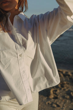 Light Cotton Cropped Shirt in White