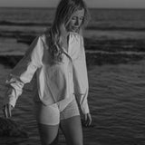Light Cotton Cropped Shirt in White
