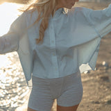 Light Cotton Cropped Shirt in Cristal Blue