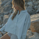 Light Cotton Cropped Shirt in Cristal Blue