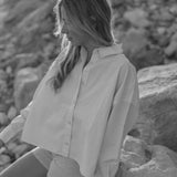 Light Cotton Cropped Shirt in Cristal Blue