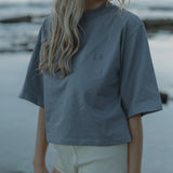 Oversized Cropped T-shirt in Stone Grey