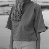 Oversized Cropped T-shirt in Stone Grey